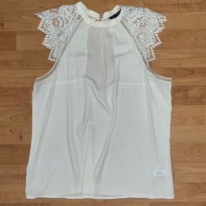 Express white sheer too with lace sleeve and trim